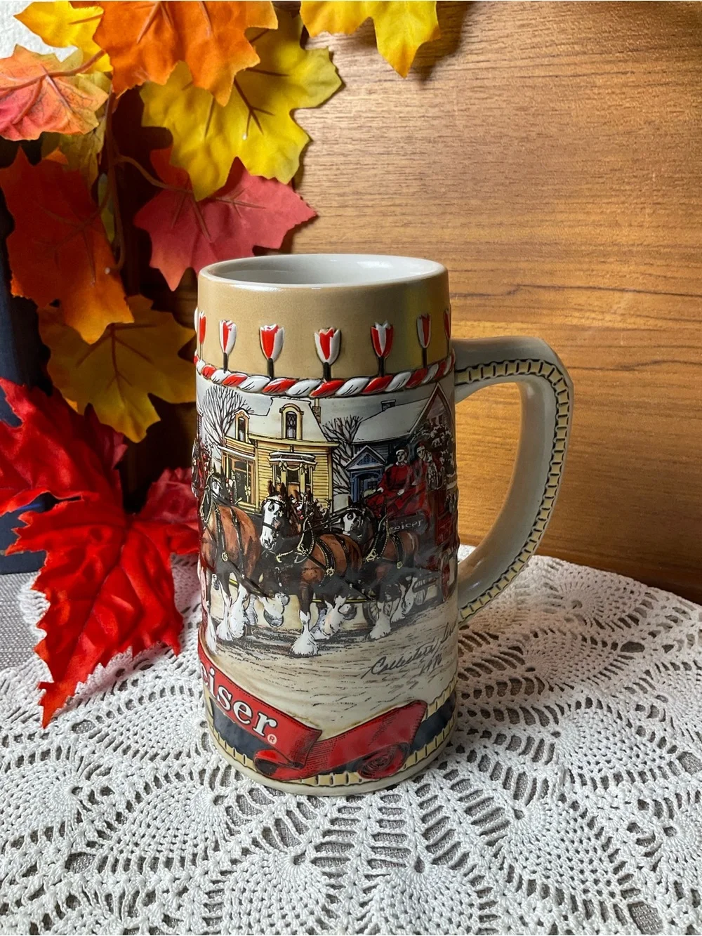 Vintage 1986 Budweiser Clydesdales B Series Holiday Beer Stein Ceramarte